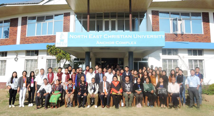 Some of the resource persons with the participants and others during the North East Christian University 2nd Annual Regional Symposium on Naga Culture held at the NECU campus, Dimapur on December 9 and 10. (Photo Courtesy: NECU)